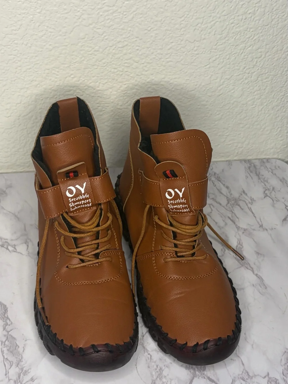 Women's Tan Leather Lace-Up Ankle Booties